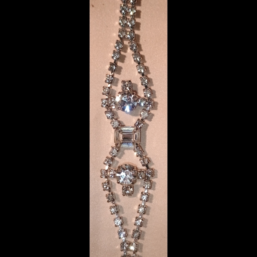 ✨ 1950s Vintage Silver Crystal Link Bracelet | Mid-Century Glamour